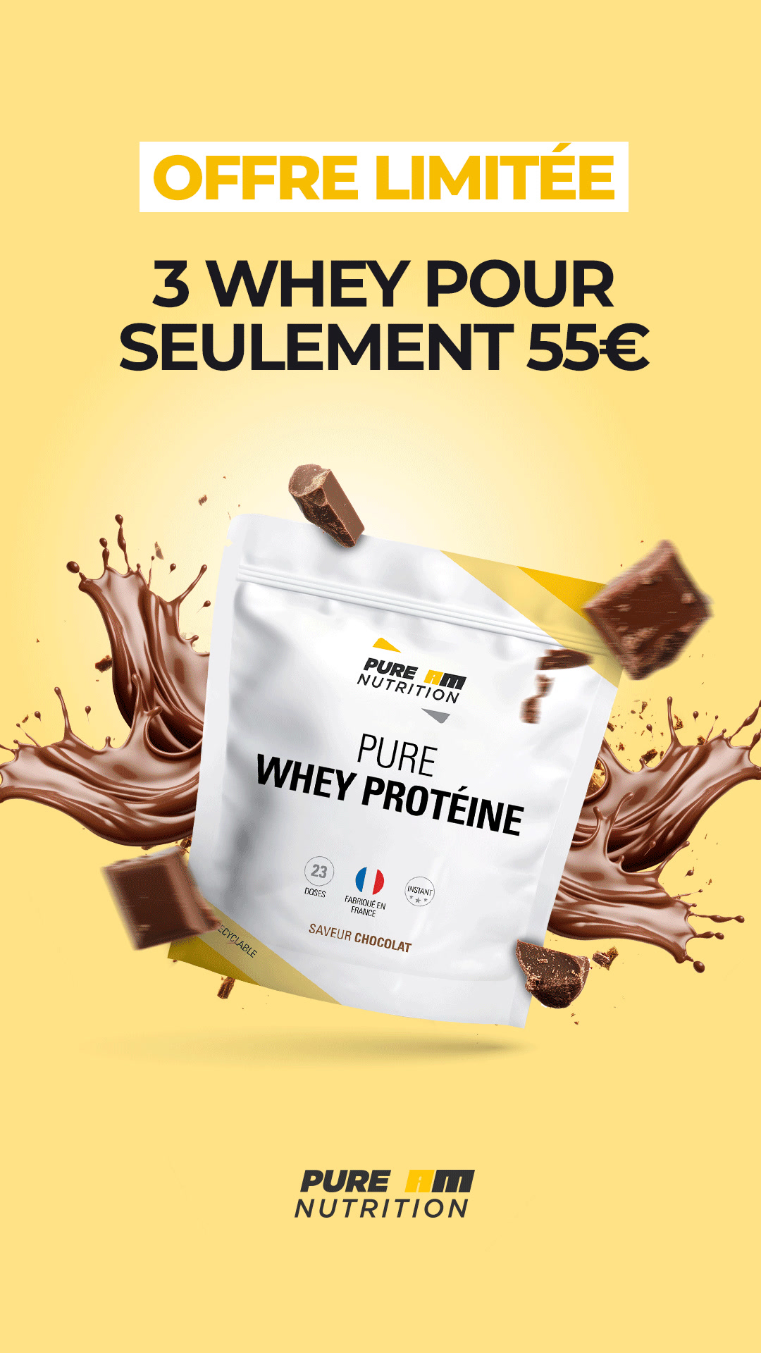 🚨 Offre limitée : 3 Pure Whey Protéine pour 55€