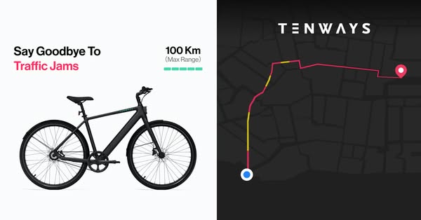 Arrive on time, and ride in style. Avoid the traffic jams and glide effortlessly to your destination with the TENWAYS E-bike.