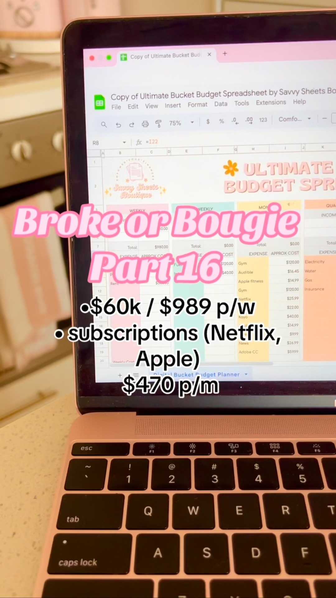 Interested in the google sheets spreadsheet template? Comment SPREADSHEET and I’ll send the link to your DM’s to our Ultimate Bucket Budget Spreadsheet 🥰 ✨ 

This template also works with the downloadable google sheets app so you can do your budgeting on the go! 🫶

So what do you think, Broke or Bougie? Leave a comment below! 

#Disclaimer: This video and spreadsheet are for fictional illustrative purposes and provide general information only. They do not take into account your personal objectives, situation, or needs and do not constitute personalised advice. Always consult a qualified professional for advice tailored to your situation. The budget spreadsheets offered are tools to assist with personal organisation. 

 
#ad #brokeorbougie #savvysheetsboutique #bucketbudgetspreadsheet #ultimatebucketbudgetspreadsheet #budgetspreadsheet #budgeting 
#howtobudget #savingmoney #budgetspreadsheet #spreadsheets #budget101 #googlesheetstemplate #expensesspreadsheet #budgetingtemplate #budgetapp #bucketbudget  #googlsheets #googleworkspace