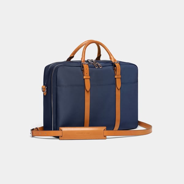 Cary Briefcase - Single - Navy and Tan