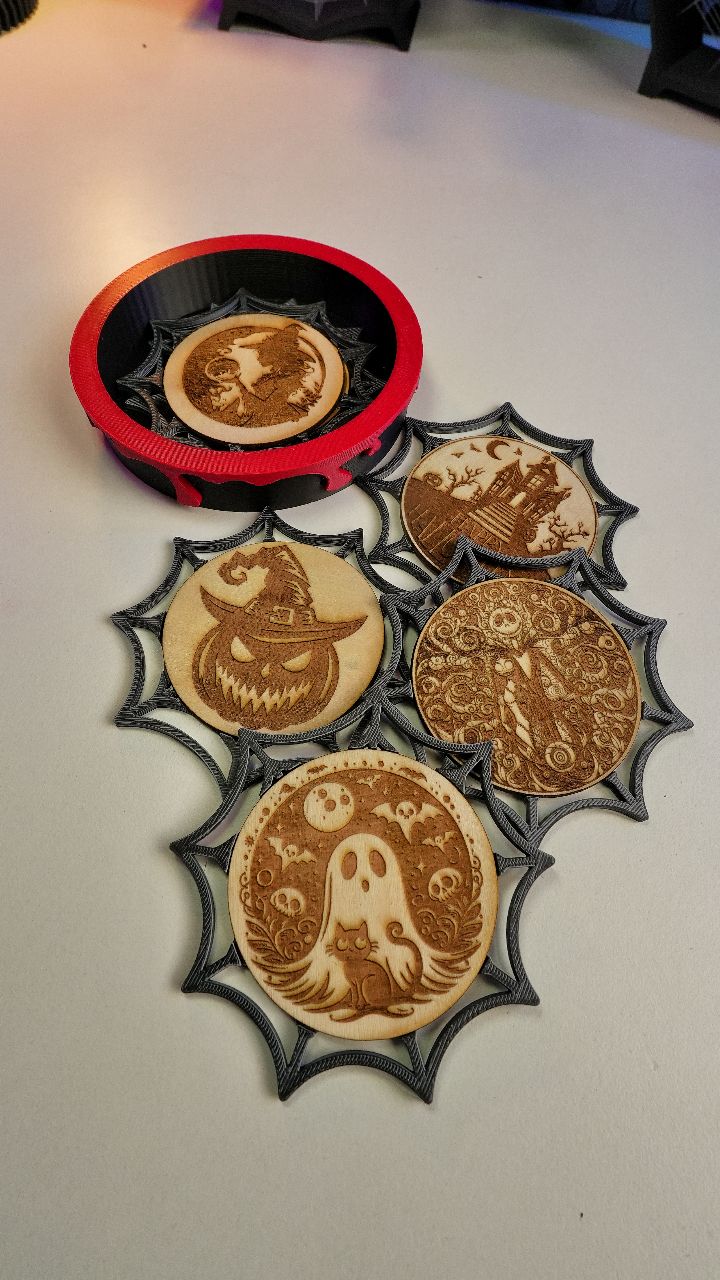 3D Printed and Laser Cut Halloween Coasters
Daily Dose - Day 726

🖨️Printer: @bambulab_official A1
⚡Engraved On @laserpecker LP4
🧵Filament: @esun3dprinting
📥Plate: @biqu_global

#3dprinting #laser #halloween #coasters