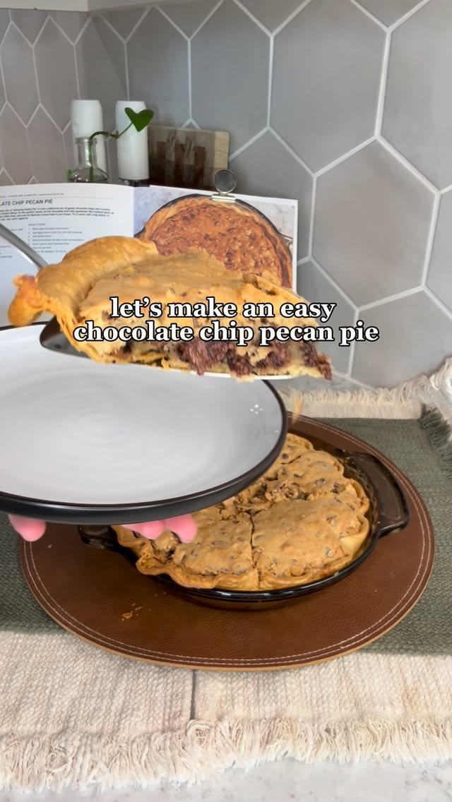 Save this one for Thanksgiving! 🥧 My Chocolate Chip Pecan Pie is a crowd favorite…easy to make, rich, and perfectly sweet. I used my @radacutlery chef’s dicer knife to chop up the pecans, and the rest comes together in minutes. You’ll want this recipe on repeat all season long! 
 
Make sure and save this post for the recipe! 

RECIPE: 

Ingredients: 

1 9 in deep dish pie crust (premade or make your own) 
1 cup granulated sugar
½ cup flour
2 eggs
½ cup of butter (melted and cooled)
1 ½ tsp vanilla extract
1 cup chopped pecans
1 cup semi sweet chocolate chips

Instructions: 

1. Beat sugar and butter until smooth
2. Add eggs one at a time, mix until well combined
3. Add vanilla extract
4. Slowly add flour 
5. Fold in pecans and chocolate chips
6. Pour into pie crust
7. Bake at 350 degrees F for 40-50 min

#recipes #thanksgiving #christmas #pie #holiday #dessert #food #easyrecipes #sweets