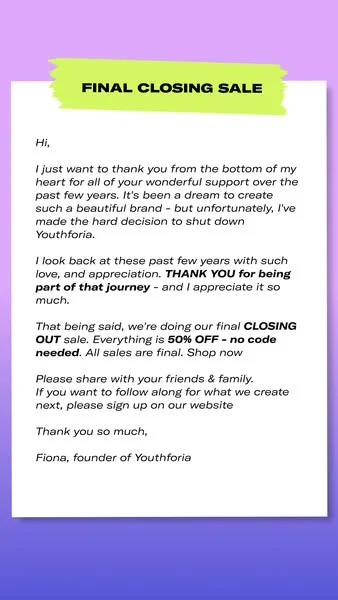 50% OFF Final Closing Sale